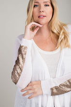 Waterfall Cardigan with Sequin Patch Sleeve