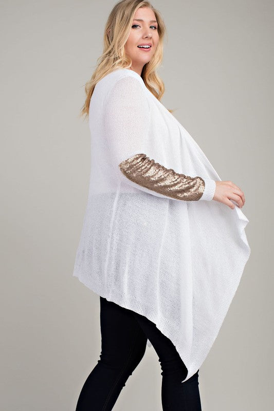 Waterfall Cardigan with Sequin Patch Sleeve