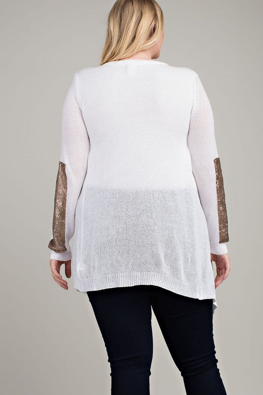 Waterfall Cardigan with Sequin Patch Sleeve