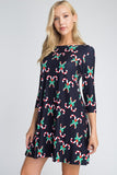 Candy Cane Forest Black Printed Dress With Pockets