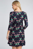 Candy Cane Forest Black Printed Dress With Pockets