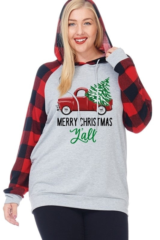 Merry Christmas Red Buffalo Plaid Hoodie