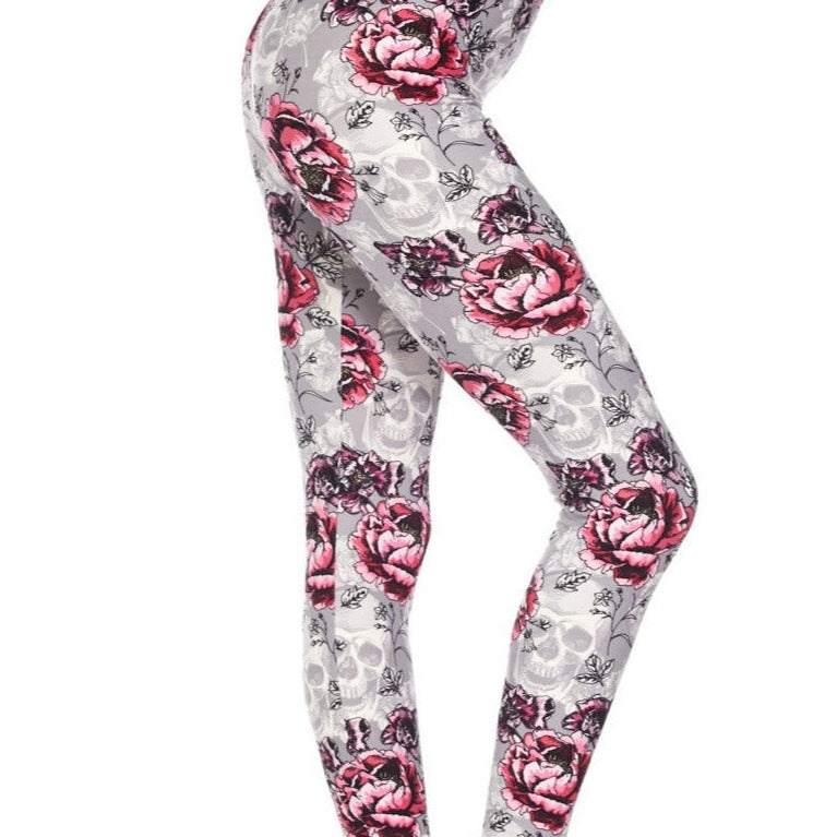Pink Flower Skull Soft Leggings