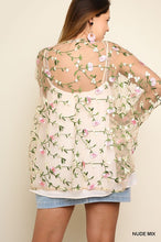 Sheer Floral Embroidered Open Front Kimono