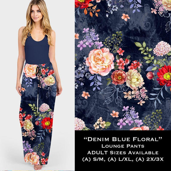Denim Blue Floral Print Lounge Pants w/ Pockets