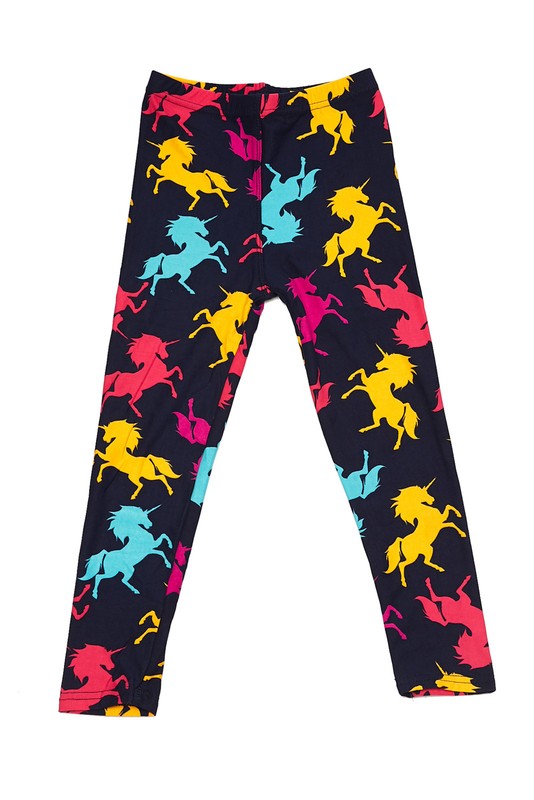 Colorful Neon Unicorn Print Navy Soft Leggings - Adult & Kid Sizes