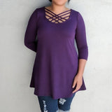 Women's Strappy Scoop Neck 3/4 Sleeve Flowy Top