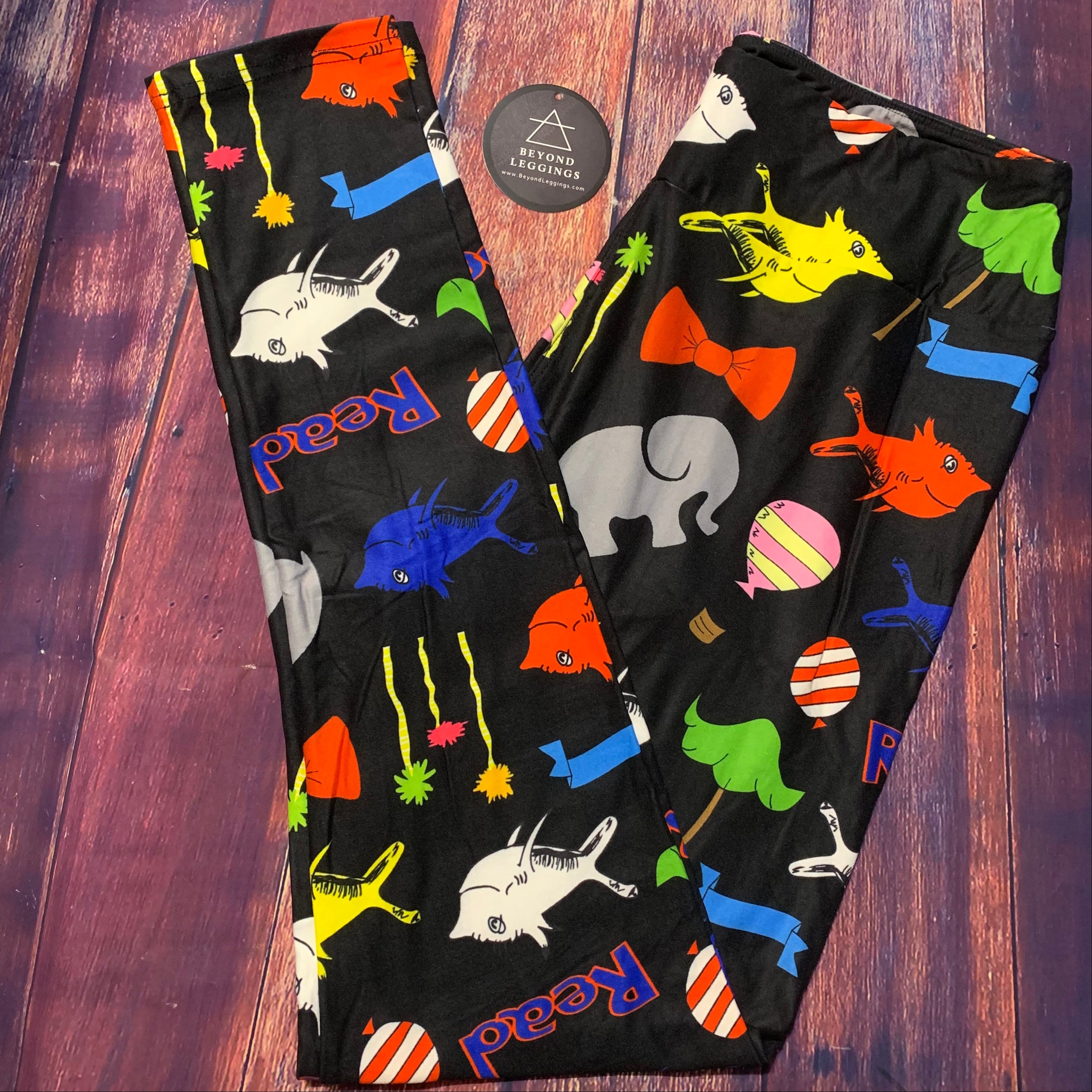 Red Fish Blue Fish Print Soft Leggings with Secret Pocket in Yoga Band