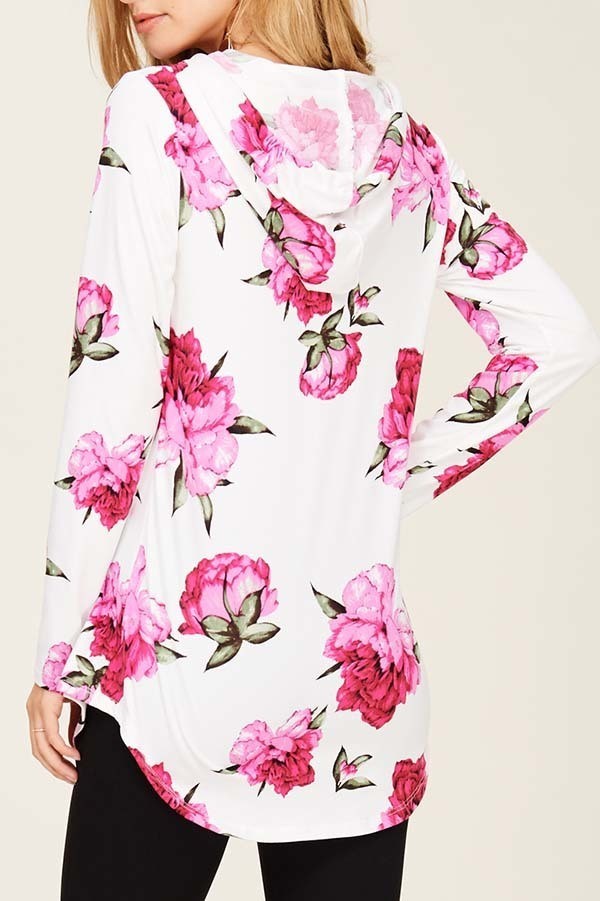 Pink Floral White Hooded Shirt