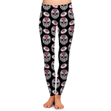 Red/Black/Gray Sugar Skull Football Print Soft Leggings