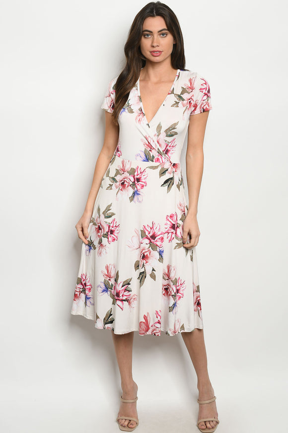 Floral Ivory Wrap Dress