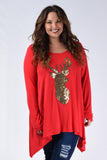 Festive Red Sequin Reindeer Long-Sleeve Top