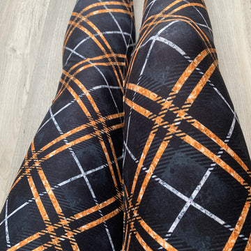 Copper Gold Silver Halloween Plaid Print Leggings