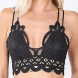 Women's Crochet Sexy Lace Bralette with Removable Pads and Cross Back Adjustable Strap Wirefree