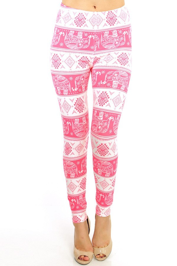 Pink Elephant Print Soft Leggings
