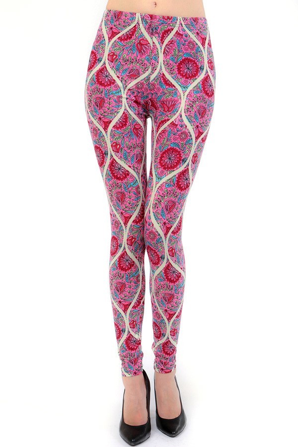 Pink Floral Paisley Ogee Print Leggings