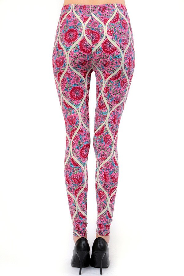 Pink Floral Paisley Ogee Print Leggings