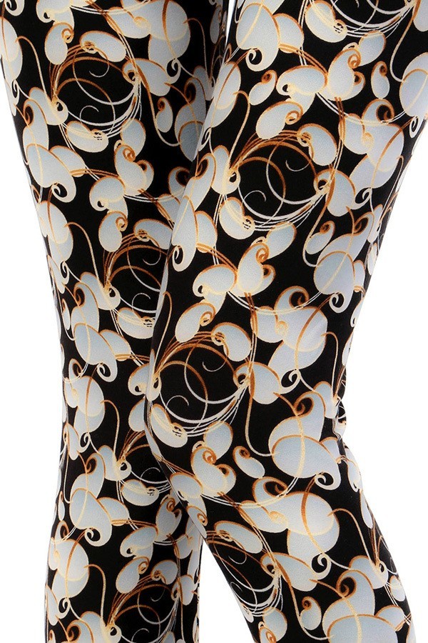 Golden White Swirl Print Leggings
