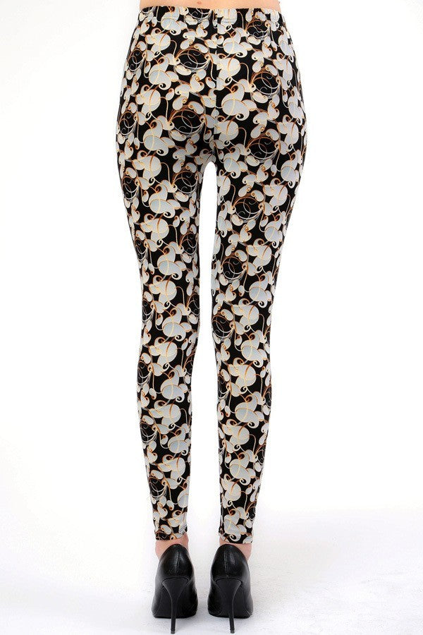 Golden White Swirl Print Leggings