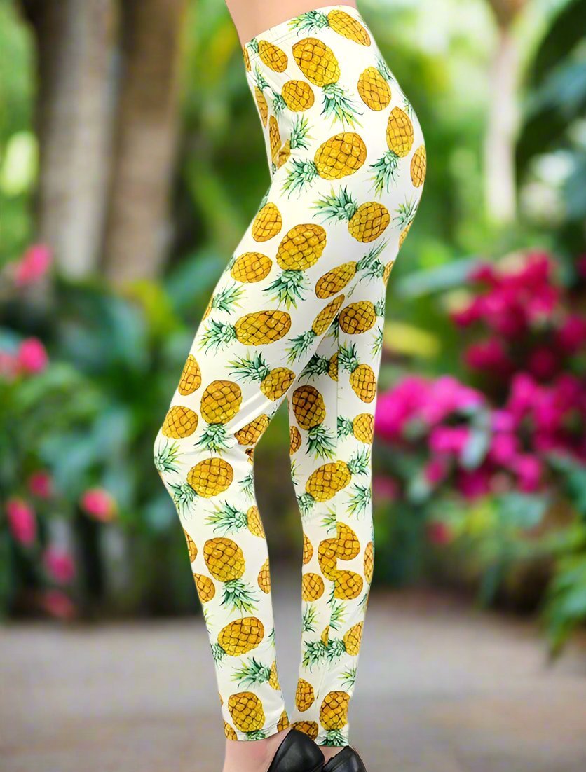 Cream Pineapple Print Soft Leggings