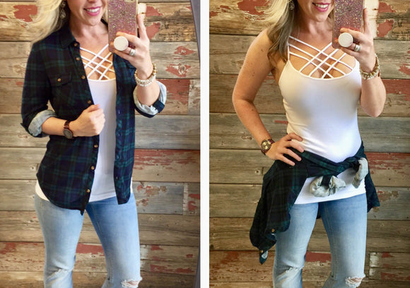 Seamless Strappy Caged Stretch Cami Top - Black or White