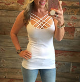 Seamless Strappy Caged Stretch Cami Top - Black or White