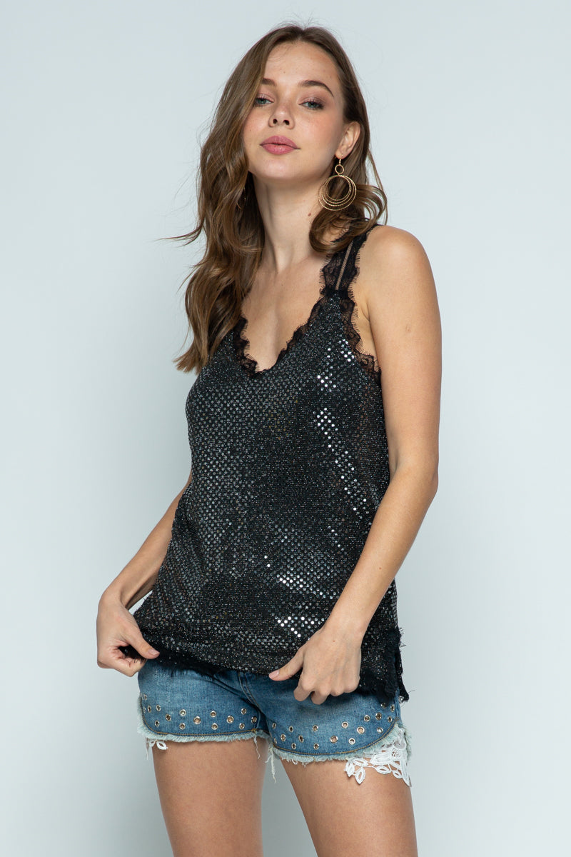 Sparkling Lace Detail Top
