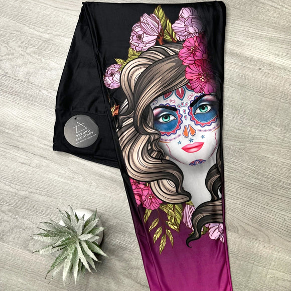 Sugar Skull Queen Print Ombre Magenta Pink Leggings