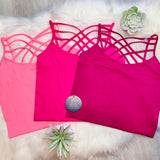 Color Seamless Strappy Caged Stretch Cami Top