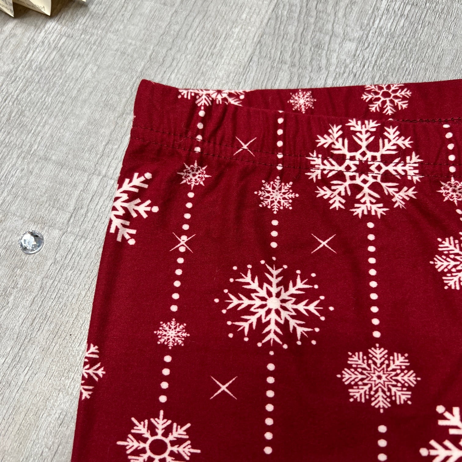 Red Pinstripe Snowflake Print Soft Leggings