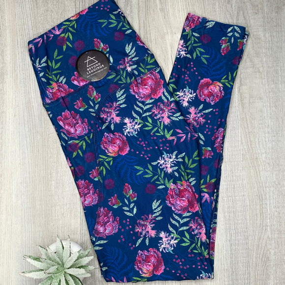 Roses on Navy Print Pocket Leggings