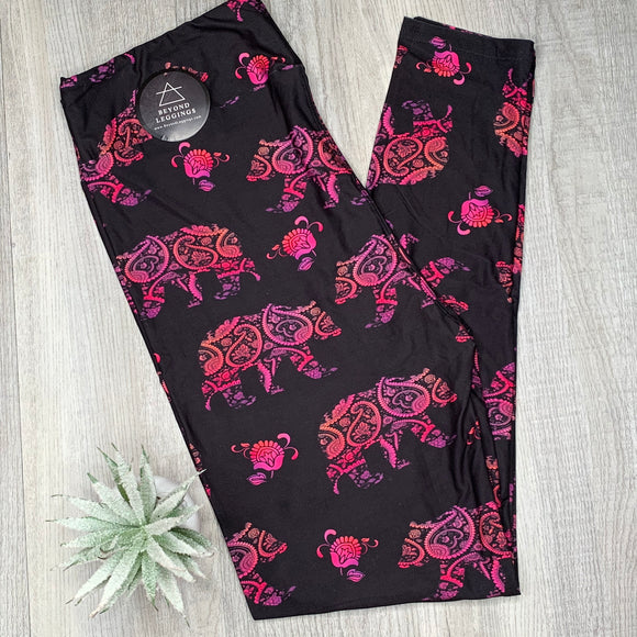 Ombre Sunset Bear Paisley Print Leggings