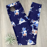 Whimsical Blue Cow Print Leggings