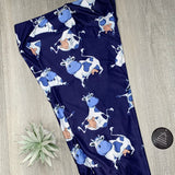 Whimsical Blue Cow Print Leggings