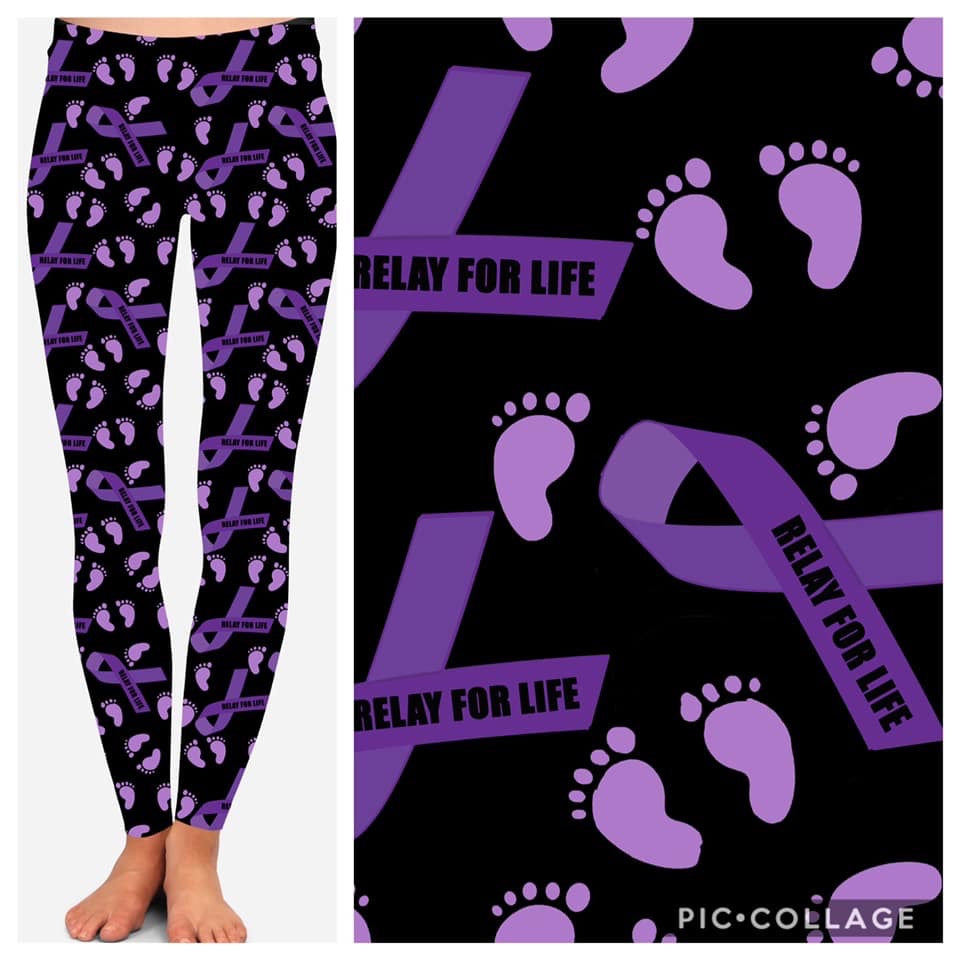 Purple Ribbon Foot Prints Soft Leggings