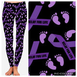 Purple Ribbon Foot Prints Soft Leggings