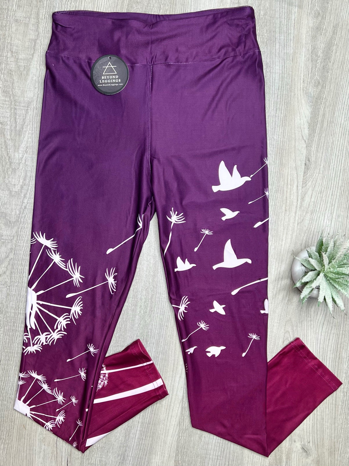 Dandelion Dove Print Ombre Purple Leggings