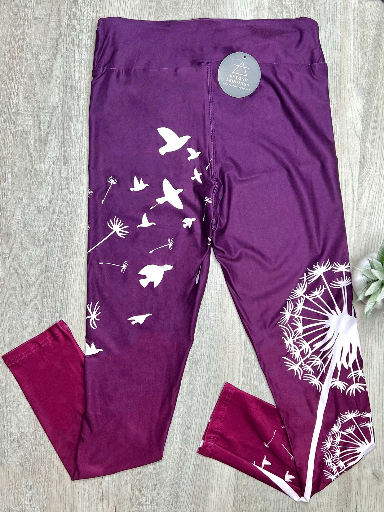Dandelion Dove Print Ombre Purple Leggings
