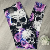 Purple Flowers & Skull Soft Leggings