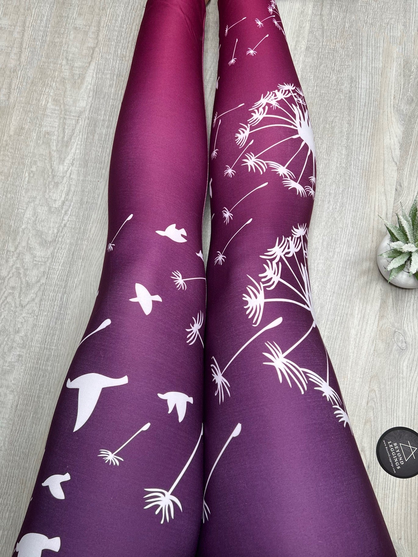 Dandelion Dove Print Ombre Purple Leggings
