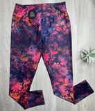 Vivid Ombre Magenta Orange Purple Floral Damask Print Soft Stretchy Leggings