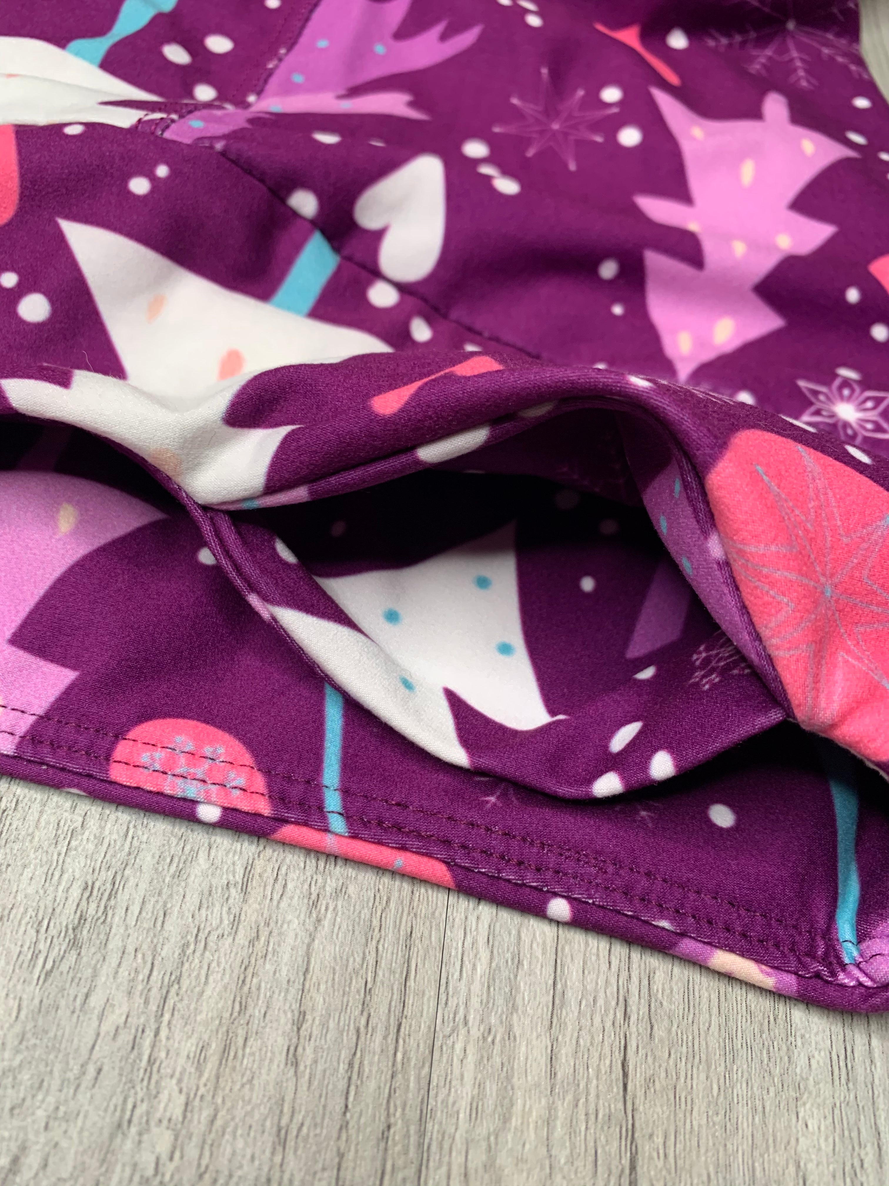 Purple Christmas Tree Heart Snowflake Soft Leggings w Yoga Band Pocket