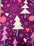 Purple Christmas Tree Heart Snowflake Soft Leggings w Yoga Band Pocket