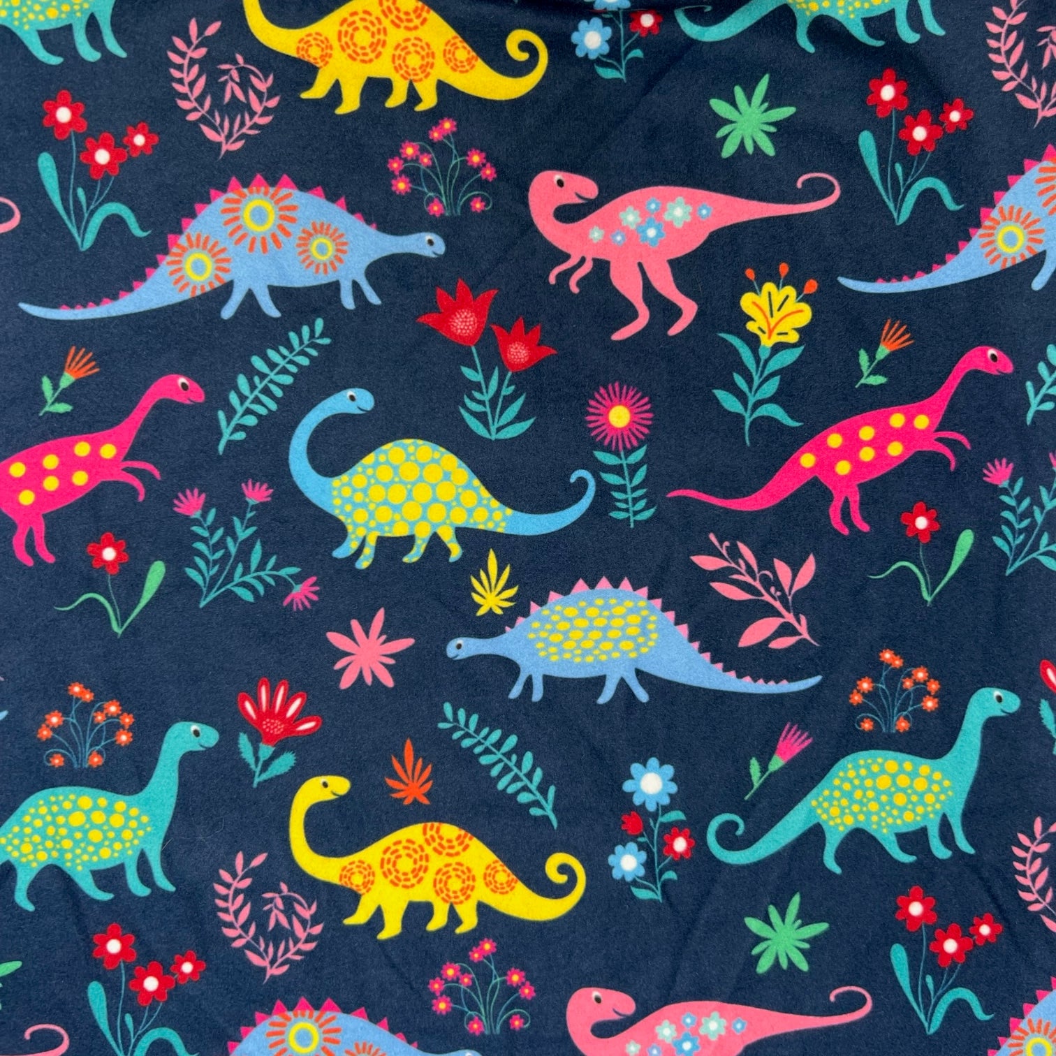 Colorful Floral Dinosaur Print Soft Navy Blue Kids Leggings