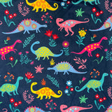 Colorful Floral Dinosaur Print Soft Navy Blue Kids Leggings