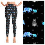 Grandma Bear & Blue Watercolor Polka Dot Printed Leggings - Soft Wide Band for Everyday Comfort