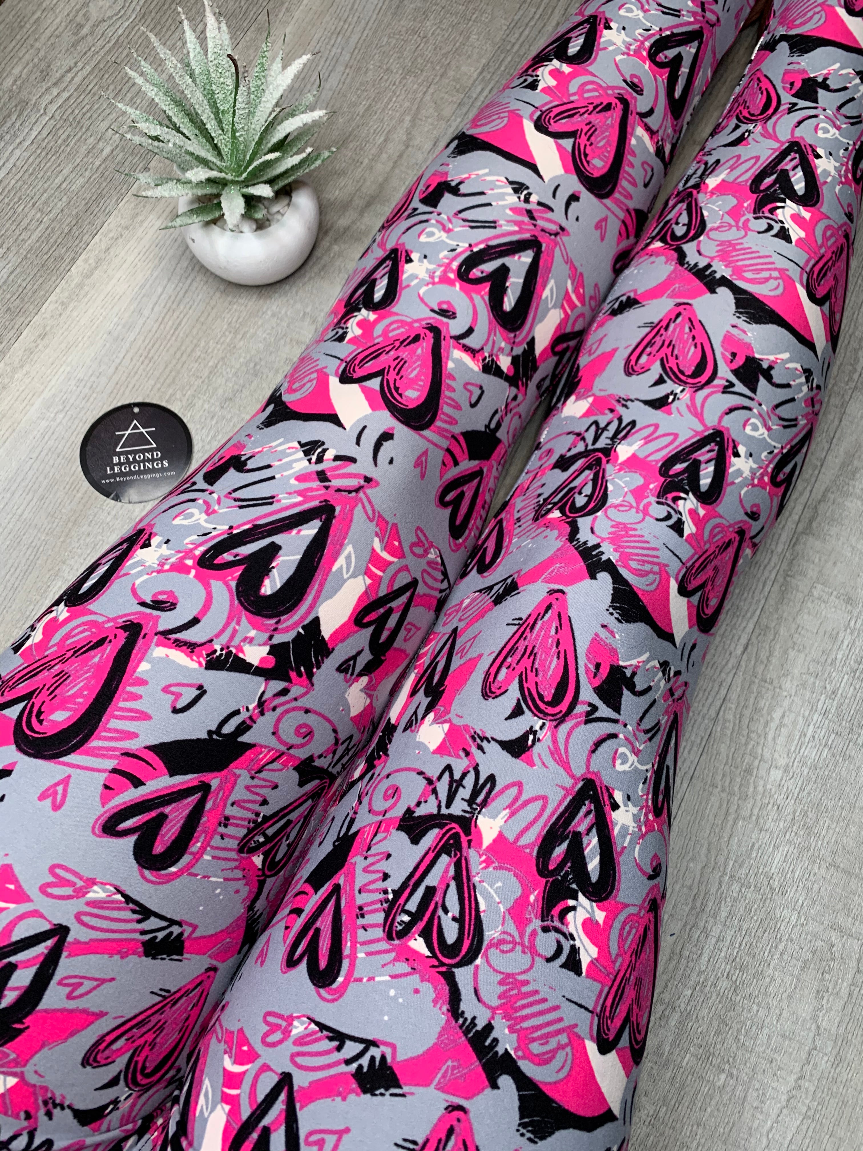 90's Heart Print Soft Leggings - Adult & Kid Sizes