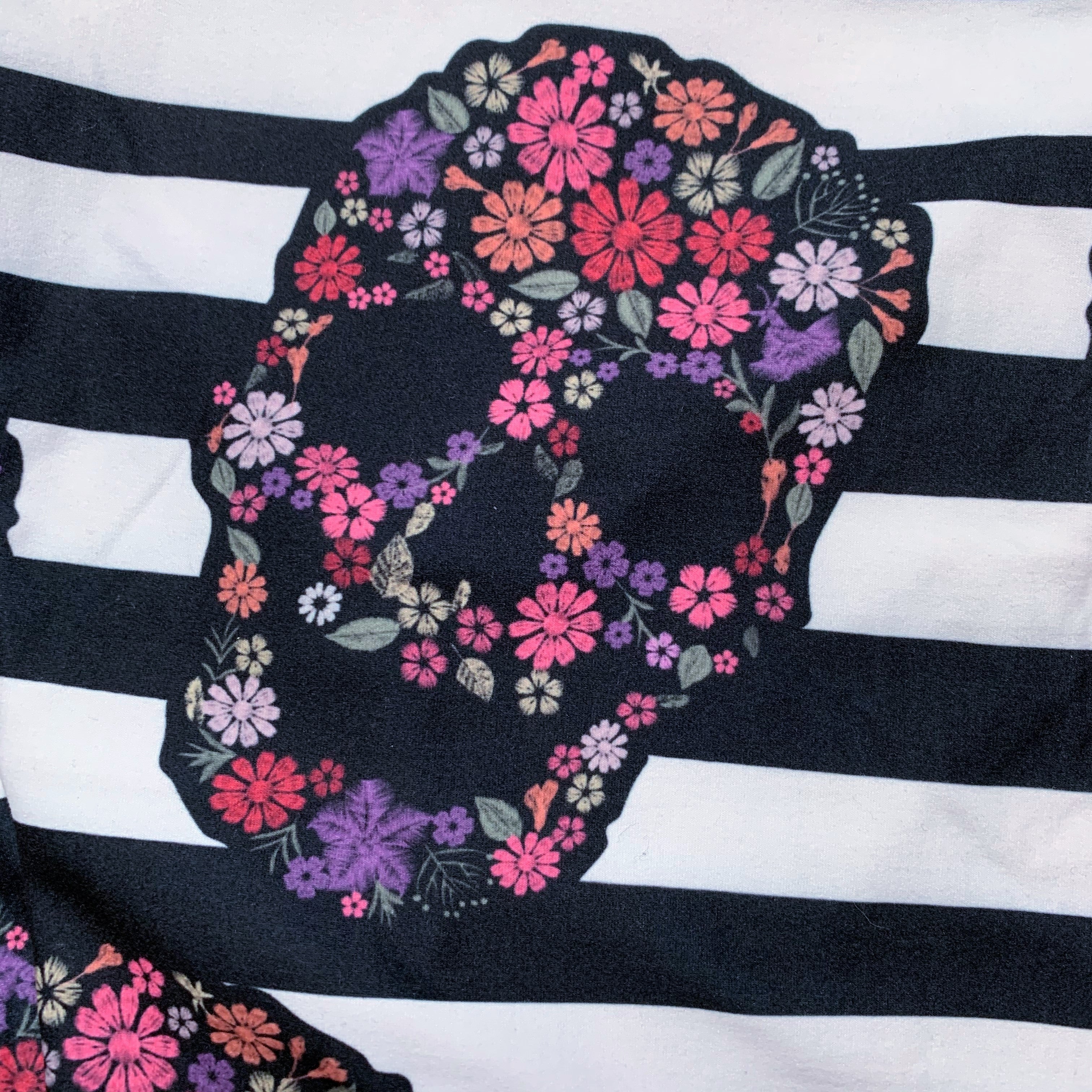 Embroidered Floral Sugar Skull Striped Soft Leggings