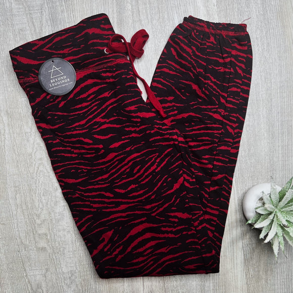 Zebra Print Fleece Comfy Animal Print Drawstring Jogger Pants