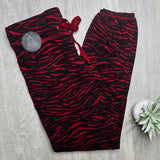 Zebra Print Fleece Comfy Animal Print Drawstring Jogger Pants